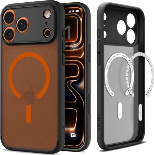 Spigen Ultra Hybrid MagSafe Mobildeksel iPhone 17 Pro Max Frost Black Orange Spigen Ultra Hybrid MagSafe Mobildeksel iPhone 17 Pro Max Frost Black Orange