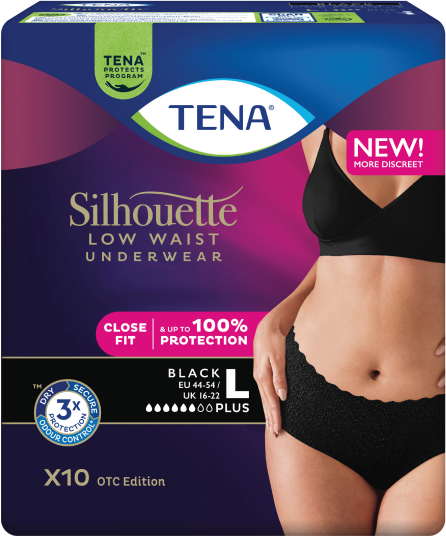 Tena Silhouette Pants Plus Low Waist Large sort 10 stk.