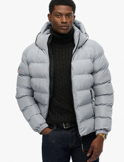Superdry Hooded Sports Puffer Jacket - Grey - XXXL Superdry Hooded Sports Puffer Jacket - Grey - XXXL