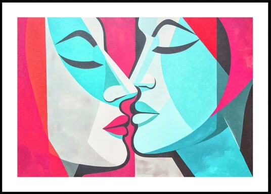Andrea Haase A Kiss Pink Teal Plakat Plakat / 100x150cm 