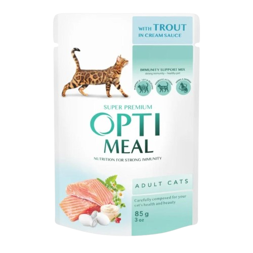 Сanned Pet Food For Adult Cats With Trout In Cream Sauce 12 X 85 G Katt Kattefôr Våtfôr Optimeal