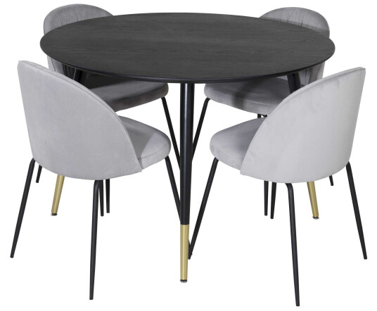 Venture Design Dipp & Wrinkles spisegruppe Svart/grå 4 st stoler & bord 115 cm