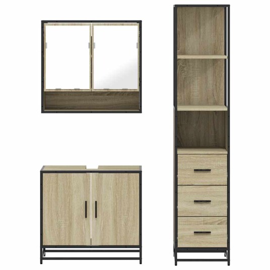 Vidaxl Baderomsskapsett 3 deler sonoma eik konstruert tre 3301156 Vidaxl Baderomsskapsett 3 deler sonoma eik konstruert tre 3301156
