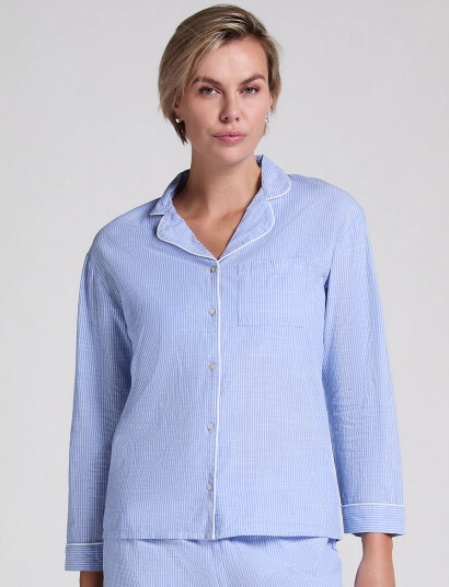 Hunkemöller Jacket Ls Cotton Stripe - Blue - XS