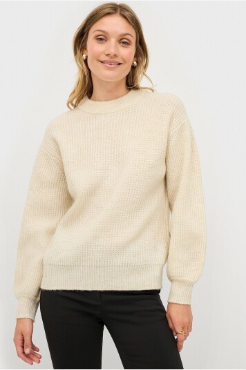 Ellos Collection Ribbestrikket genser med rund hals Hvit