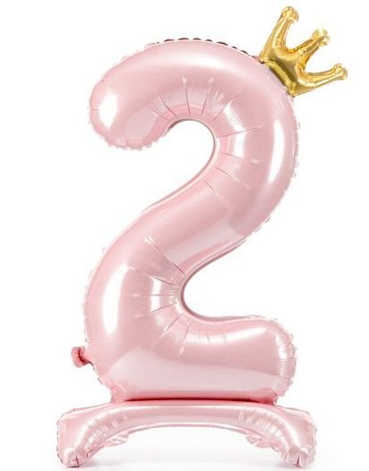 Lys Rosa Stående "2" Folieballong med Krone 84 cm