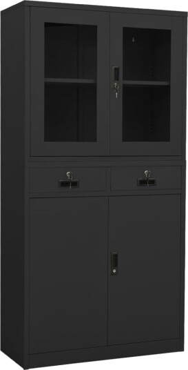 vidaXL Kontorskap antrasitt 90x40x180 cm stål og herdet glass