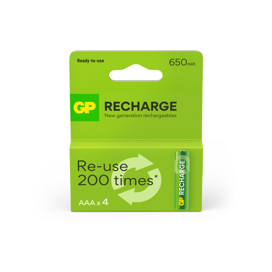 GP Recharge Oppladbare AAA Batterier 650 mAh 4-pk