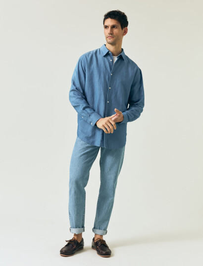 Lexington Clothing Loose Indigo Linen/Tencel Shirt - Blue - M