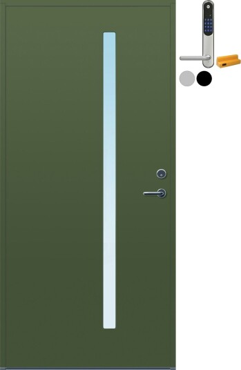 Ytterdør Bygg1 Forus 01 Klarglass med Yale Entrus BxH: 110x210 cm, Venstre, NCS S-6020-G30Y, Grønn, Yale Sølv