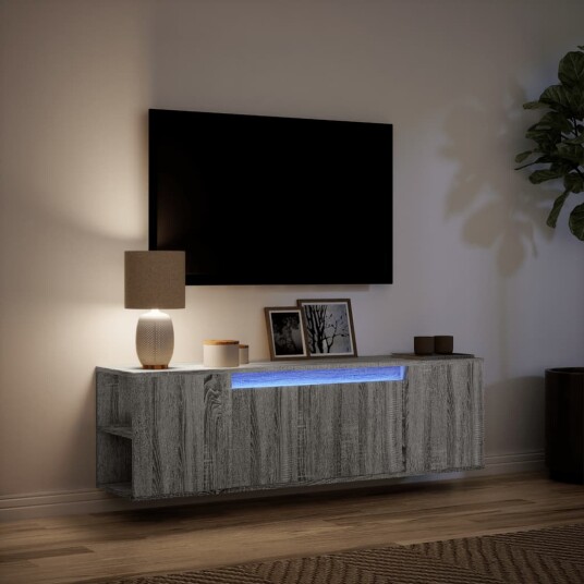 Vegghengt TV-benk med LED grå sonoma 135x31x39,5 cm