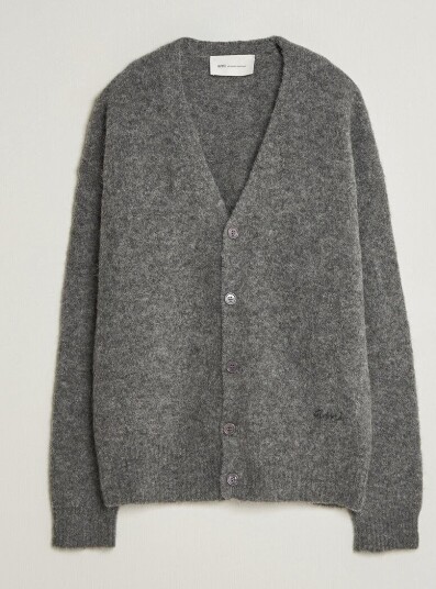 AMI Signature Logo Wool Knitted Cardigan Grey Melange
