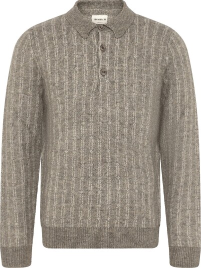 Lindbergh Jacquard Knitted L/S Polo Cardigan DK SAND MEL S