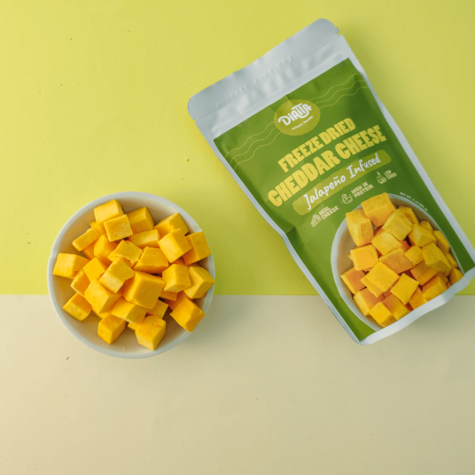 Frysetørket cheddarost med jalapeñosmak 85 gram Frysetørket cheddarost med jalapeñosmak 85 gram