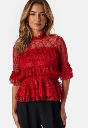 BUBBLEROOM Frill Lace Blouse Red 42 BUBBLEROOM Frill Lace Blouse Red 42