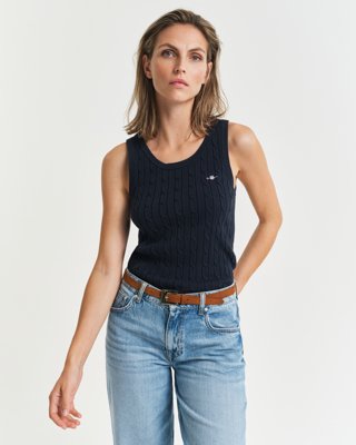 Gant Kabelstrikket singlet med stretch EVENING BLUE S