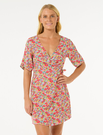Rip Curl Las Dalias Ditsy Wrap Dress - Pink - S