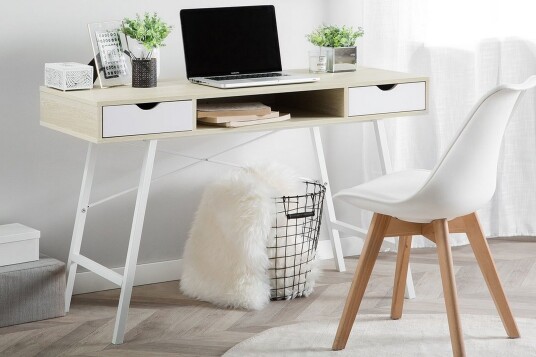 Skrivebord Bromide 120 cm med Oppbevaringshylle + 2 Skuffer Tre/Natur