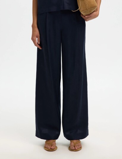 Selected Slflyra Hw Wide Linen Blend Pant Noos Navy 36 Selected Slflyra Hw Wide Linen Blend Pant Noos Navy 36