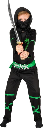 Hisab/Joker Power Ninja Svart/Grønn Barn Kostyme Large 97809-5