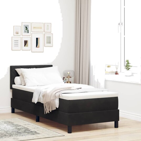 LED Box Springer Bed med madrass Svart 80 x 200 cm Fløyel