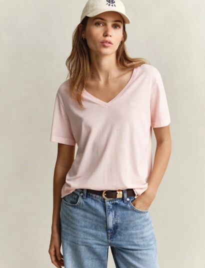 Gant Reg Washed Shield V Neck T Shirt Pink XL