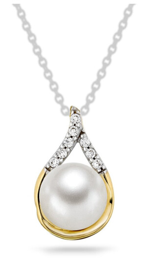 Pan Jewelry, Anheng i 585 gult gull med ferskvannsperle og zirkonia Pan Jewelry, Anheng i 585 gult gull med ferskvannsperle og zirkonia