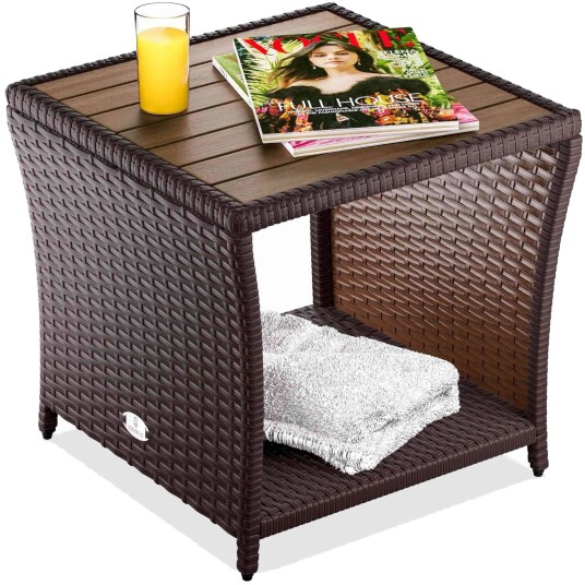 Polyrattan sidebord brunt 45x45x40cm
