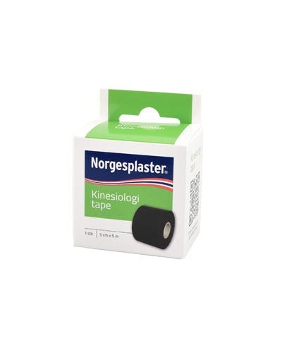Norgesplaster kinesiologitape i sort farge, 5 cm x 5 m 1 stk Norgesplaster kinesiologitape i sort farge, 5 cm x 5 m 1 stk