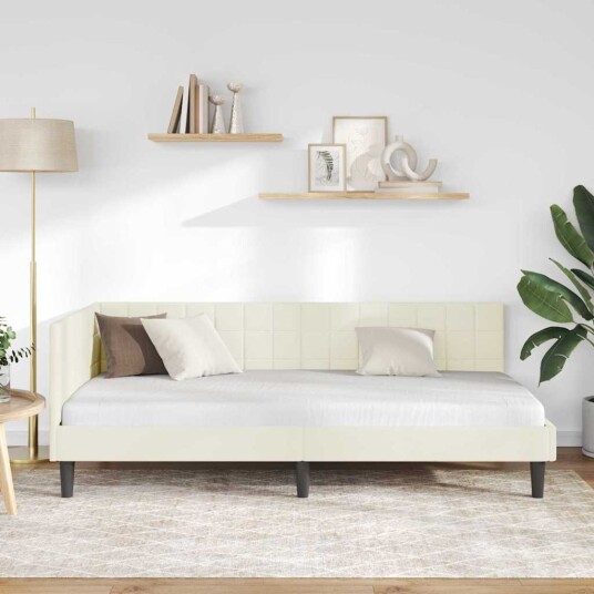 Hjørnesengramme med hodegjerde Krem 90 cm x 200 cm Fløyel