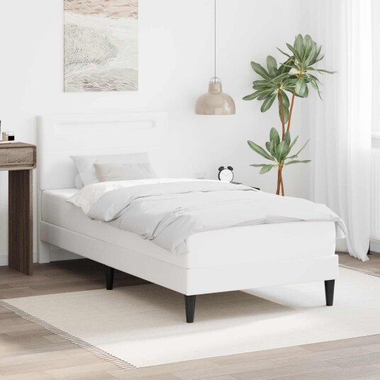 Sengestamme med LED lysstrimler Hvit 90 x 190 cm Kunstlær Sengestamme med LED lysstrimler Hvit 90 x 190 cm Kunstlær