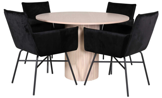 Venture Design Bianca & Petra spisegruppe Svart/whitewash 4 stoler & bord 110 cm