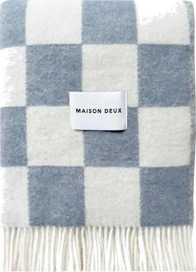 Maison Deux Checkerboard Blanket  Denim / White   White   130X 200CM