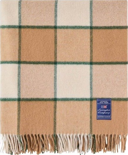 Lexington - Rutete ullpledd 130x170 cm beige/lysbeige/grønn