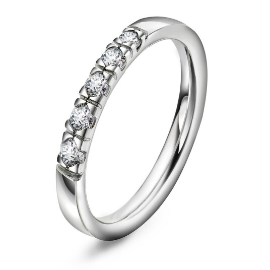 Lady alliansering i 585 hvitt gull med diamant 0,15 ct, størrelse 54