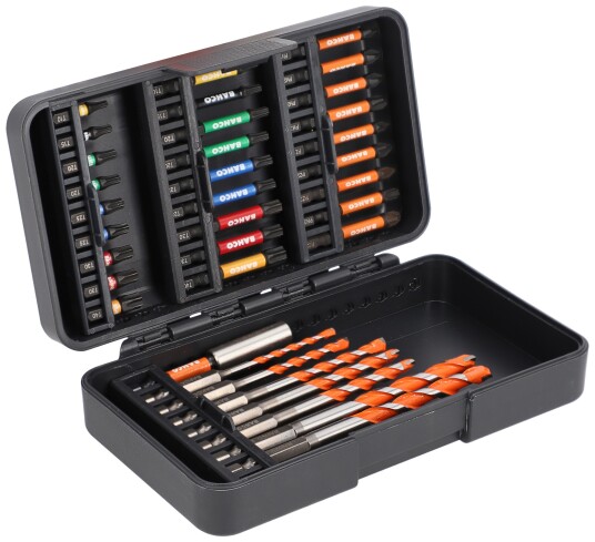 Bahco 35-delt slagbitssett med TORX, Phillips, Pozidriv og 7 HSS-bor Bahco 35-delt slagbitssett med TORX, Phillips, Pozidriv og 7 HSS-bor