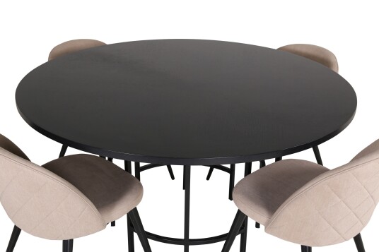 Venture Home Copenhagen Spisegruppe 140 cm Rund med 4 Velvet Stoler Beige