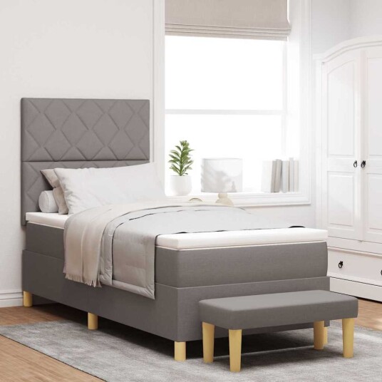 Box Spring Seng med Madrass & Benk Taupe 90x200 cm Stoff