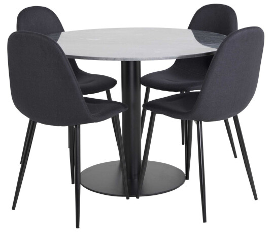 Venture Design Estelle & Polar spisegruppe Svart/svart 4 st stoler & bord 106 cm