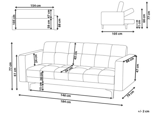 Beliani Sofa Beige Polyester Stoff Polstring Liggende Ryggstøtte 3 Stillinger