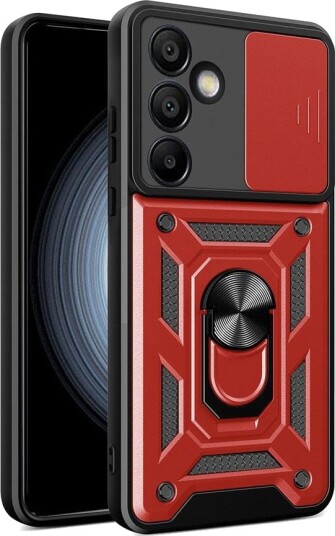 Hurtel Hybrid Armor Camshield Deksel med kamerabeskyttelse og metalring til Samsung Galaxy S25+ Rød