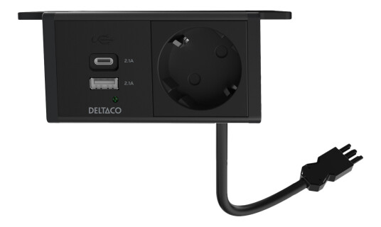 DELTACO OFFICE Under-desk Outlet angled,1 outlet,1x21W A+C USB,GST18