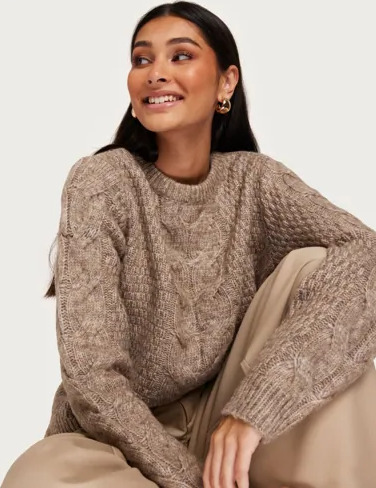 Pieces - Beige - Pcnina Ls O-Neck Knit Noos Bc