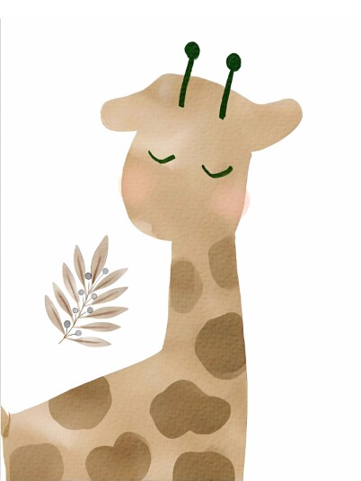 Plakat – Giraff med blader Plakat – Giraff med blader