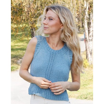 River Blue Trail by DROPS Design Topp Strikkeoppskrift str XS XXL
