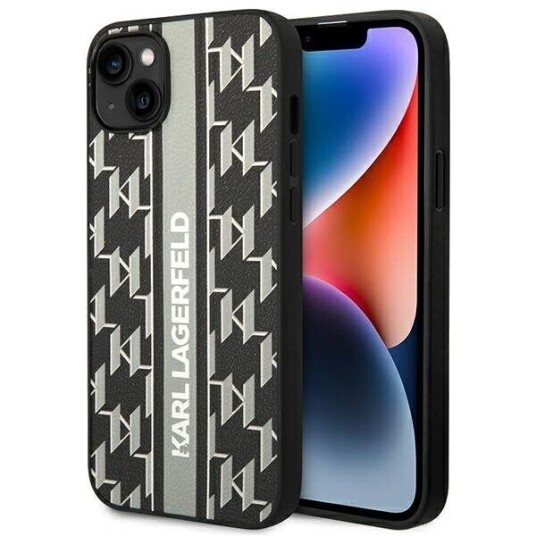 Karl Lagerfeld iPhone 14 Plus Hardcase Grå Monogram Stripe 6,7" Mobildeksel