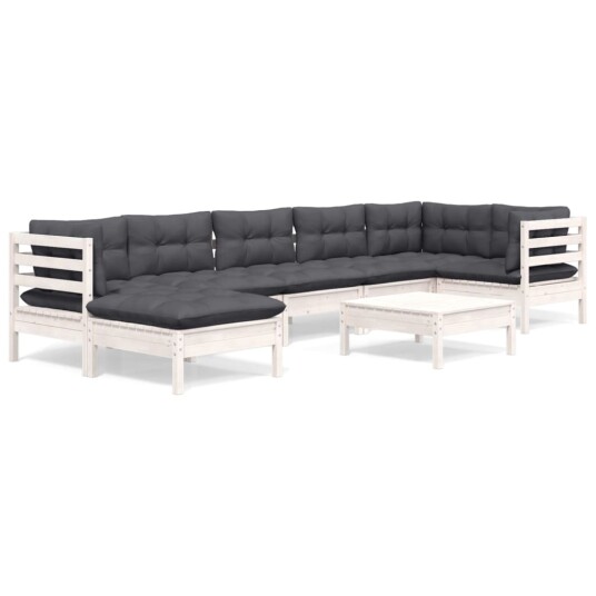  Hagesofagruppe med puter 8 deler hvit heltre furu 3096557