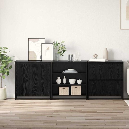 Serviesskap 3 pcs Svart eik 70 x 41 x 75 cm Konstruert tre