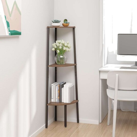 vidaXL Hj?rnehylle 3 etasjer m?rkebrun og svart 45,5x31,5x120 cm