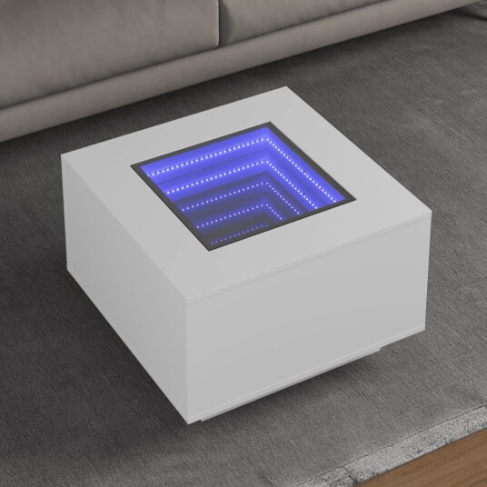  Salongbord med LED hvit 60x60x40 cm konstruert tre 847567